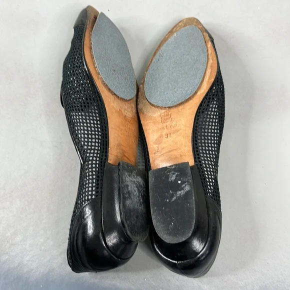 Giorgio Armani Mesh Leather Toe Cap D’Orsay Flats - Picture 6 of 10